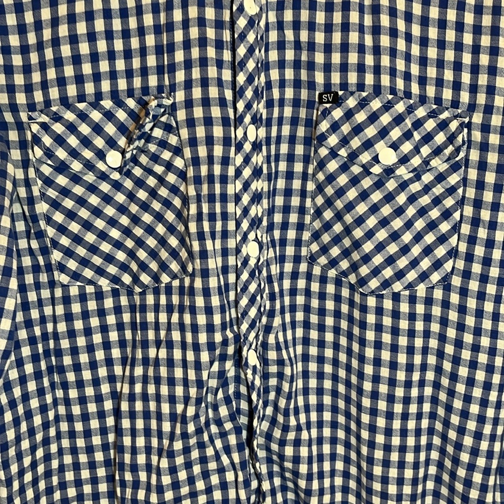Salt Valley Western Blue Plaid Cotton Long Sleeve Button Shirt - Picture 5 of 10
